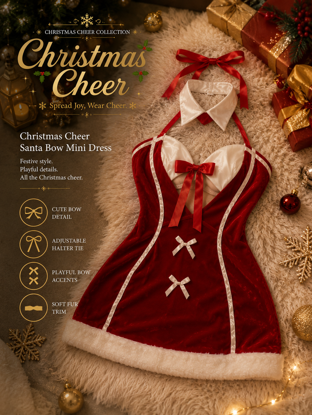 Christmas Cheer - Santa Bow Mini Dress