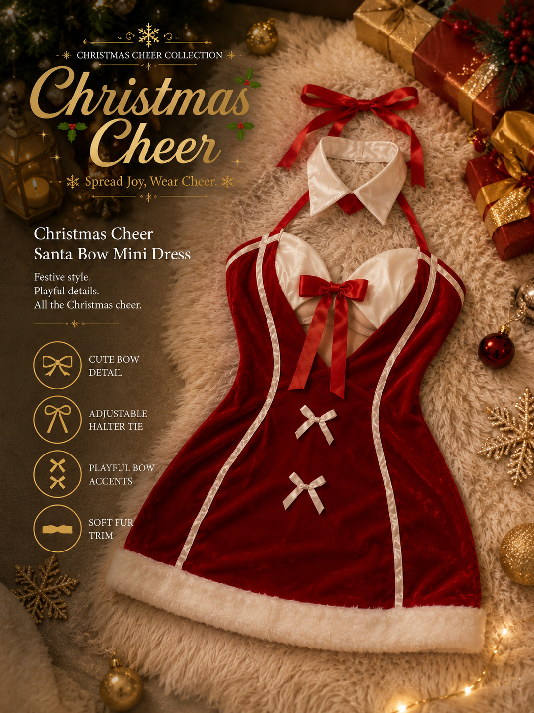 Christmas Cheer - Santa Bow Mini Dress