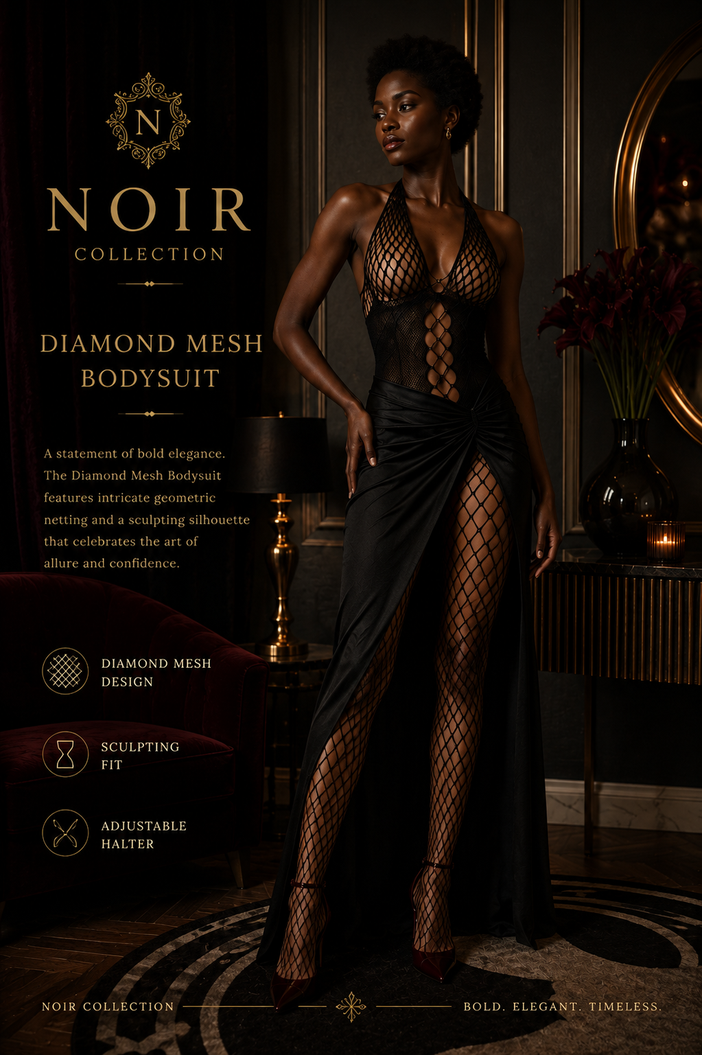 Noir - Diamond Mesh Bodysuit