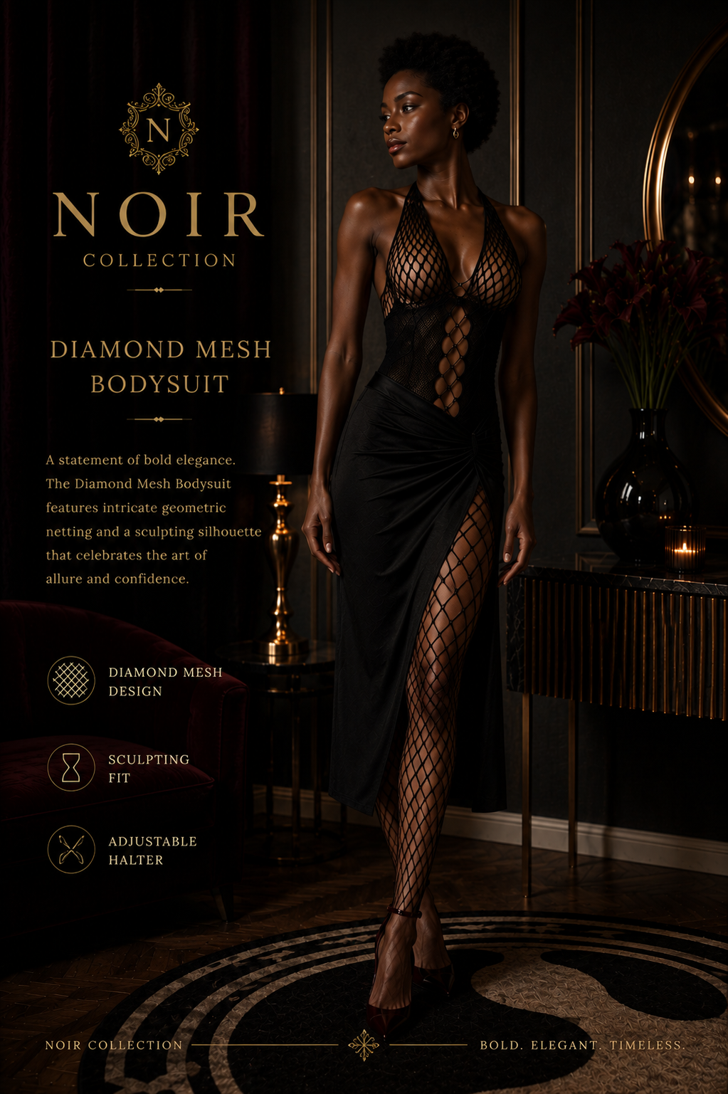 Noir - Diamond Mesh Bodysuit