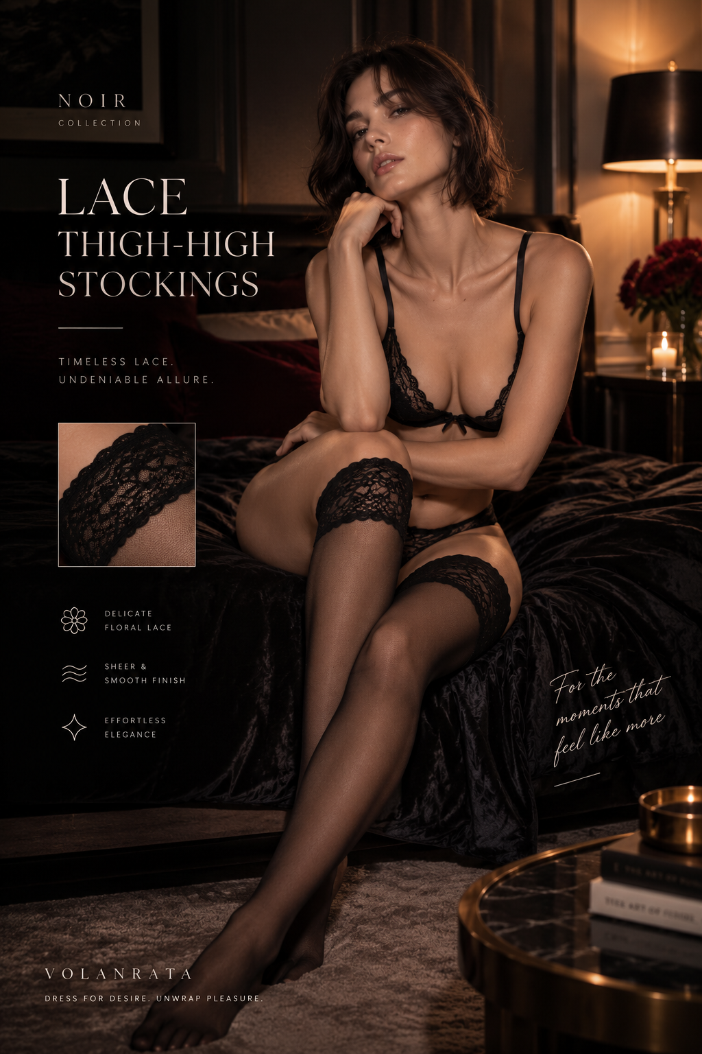 Noir - Lace Thigh-High Stockings