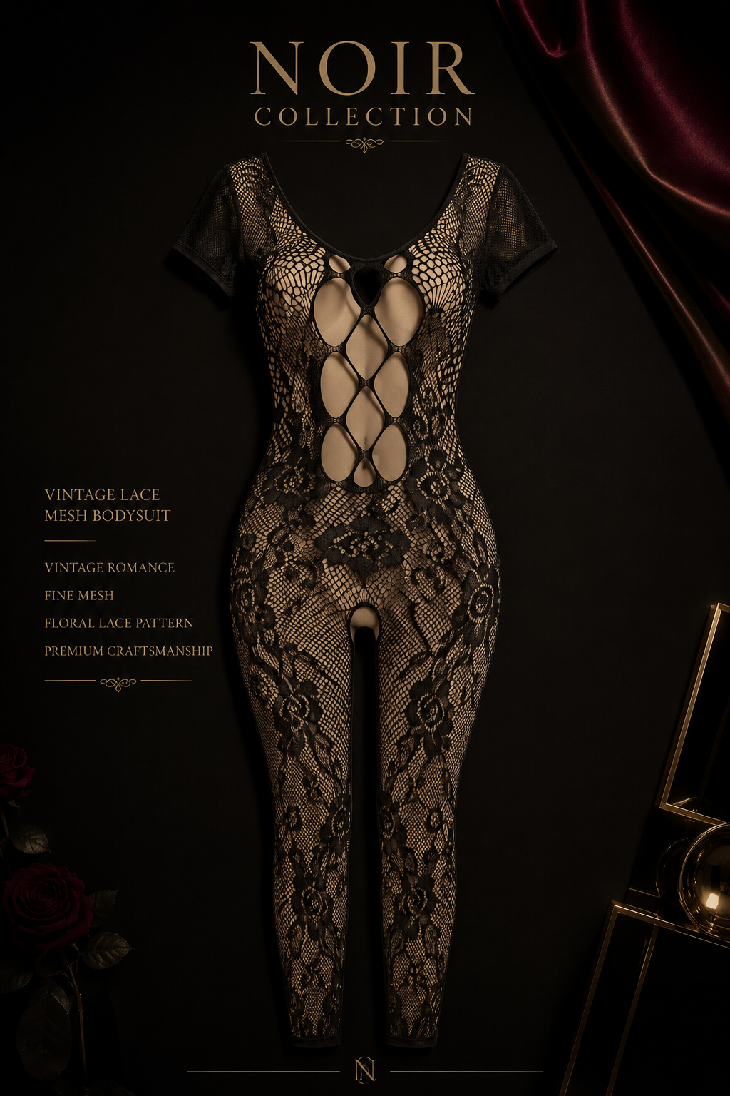 Noir - Vintage Lace Mesh Bodysuit