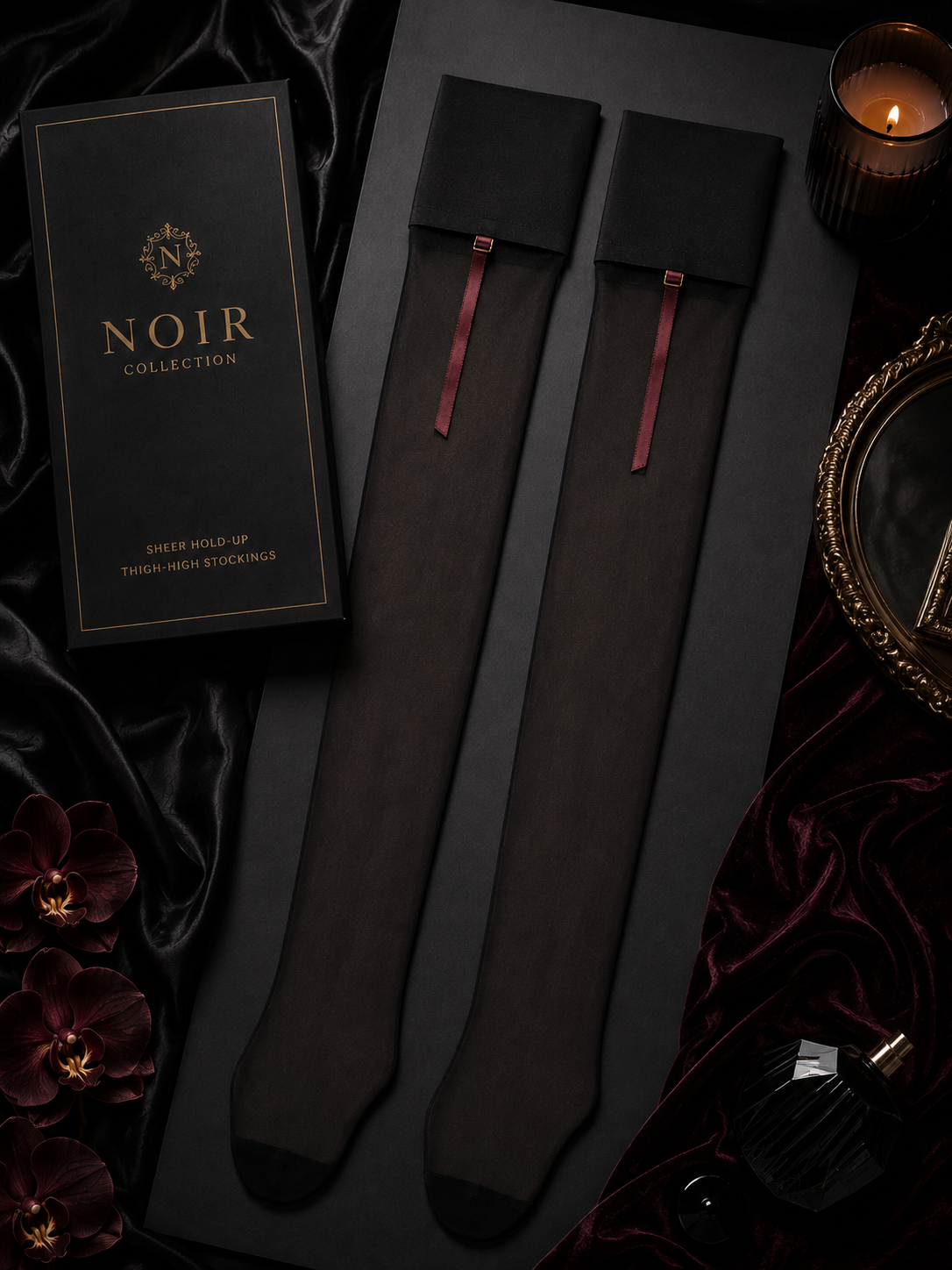 Noir - Sheer Hold-Up Thigh-High Stockings