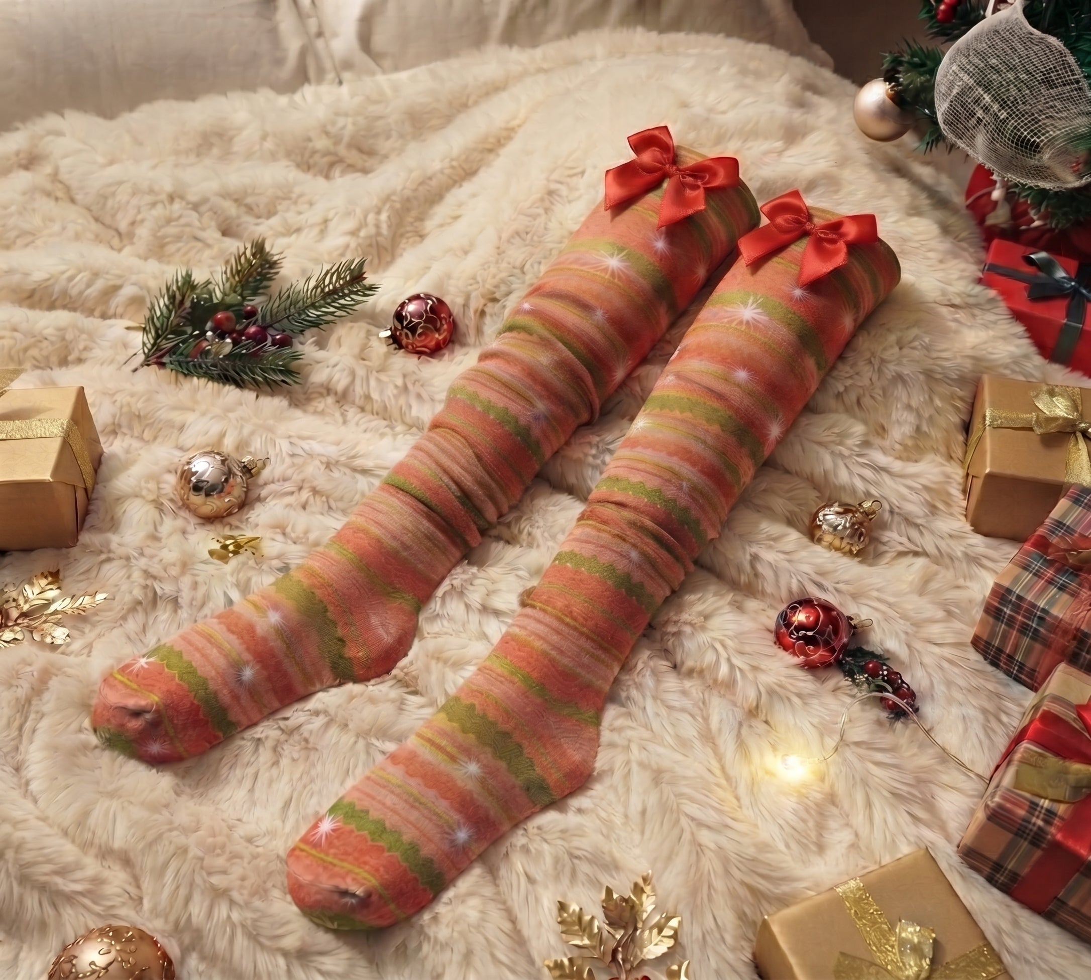 Christmas Cheer - Festive Bow Thigh-Highs