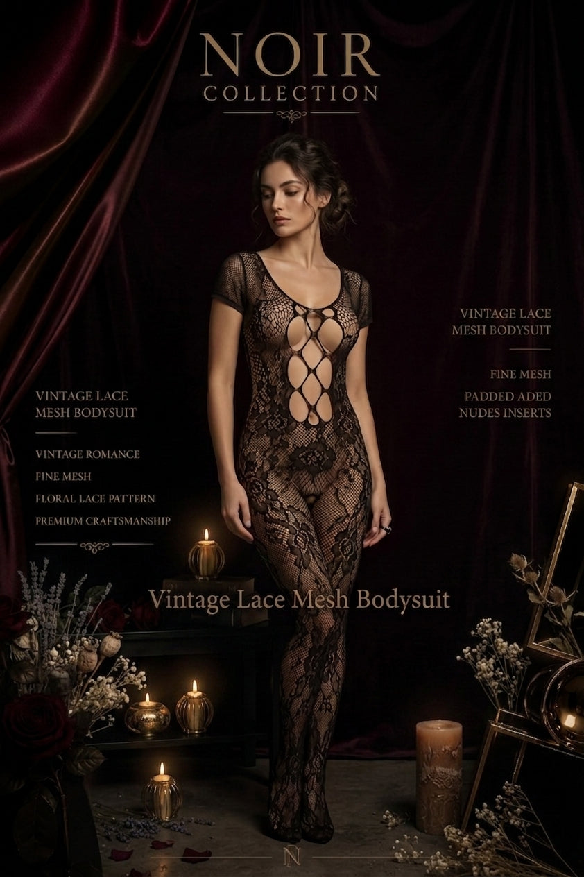 Noir - Vintage Lace Mesh Bodysuit