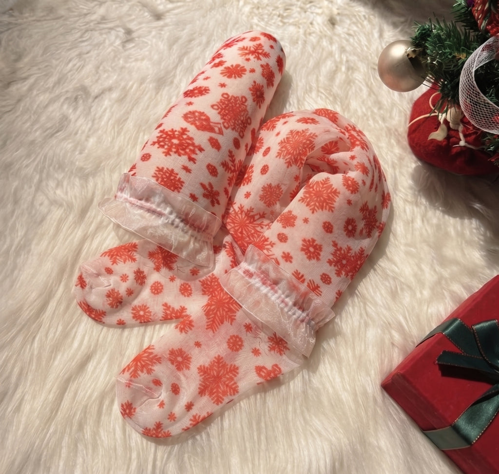 Christmas Cheer - Snowflake Ruffle Thigh-High Stockings
